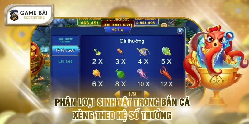 Bắn Cá Xèng - Game Săn Thưởng Đổi Xu Hot Nhất Năm 2026 2 Phân loại sinh vật trong bắn cá xèng theo hệ số thưởng